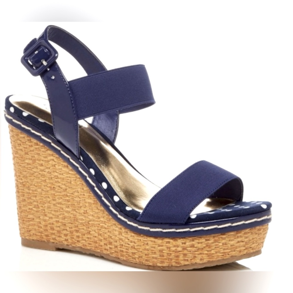 Charles David Navy polka dot wedges size 9
